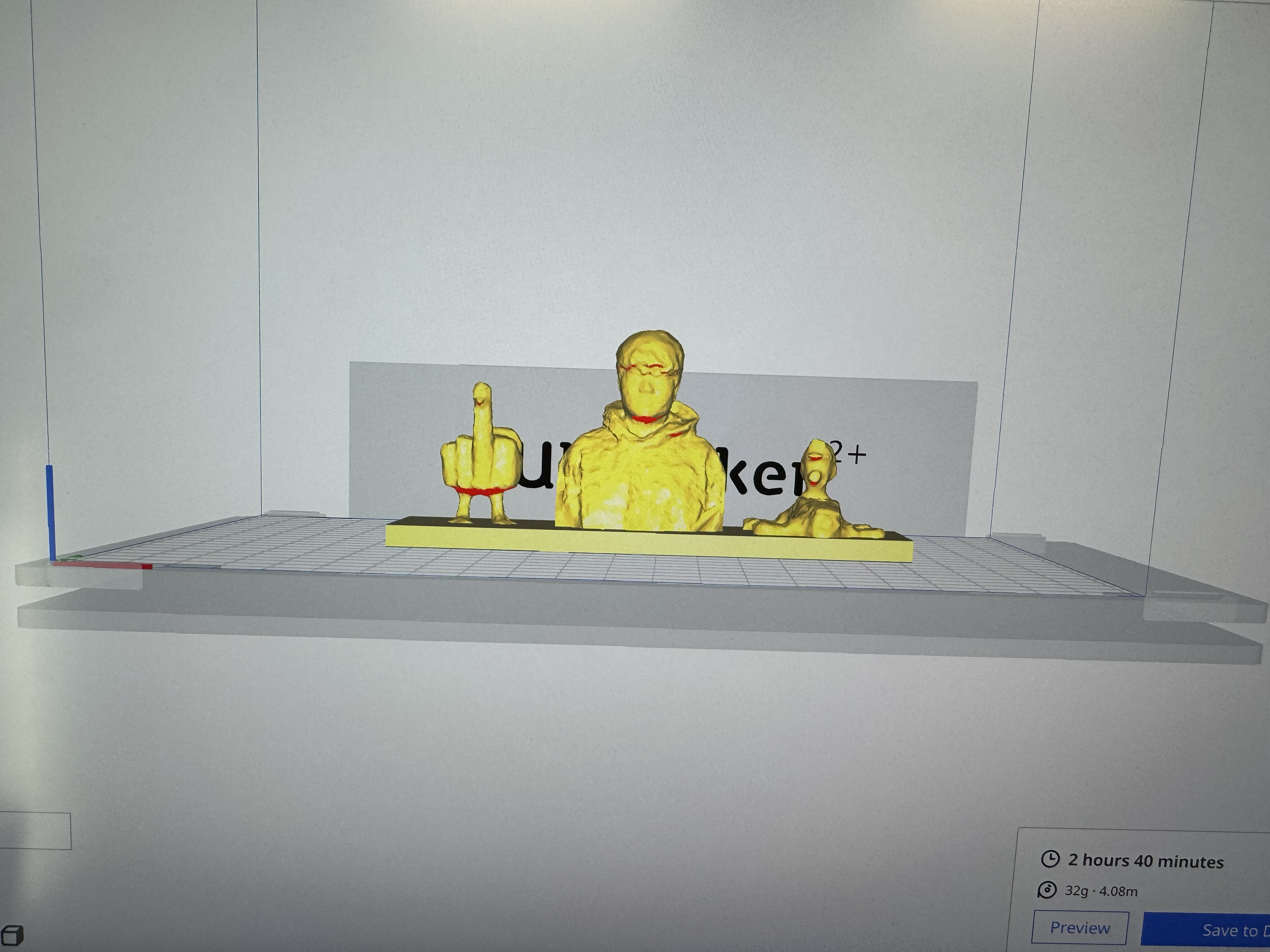 Display of the 3D print of the figure and duck and Mario toys